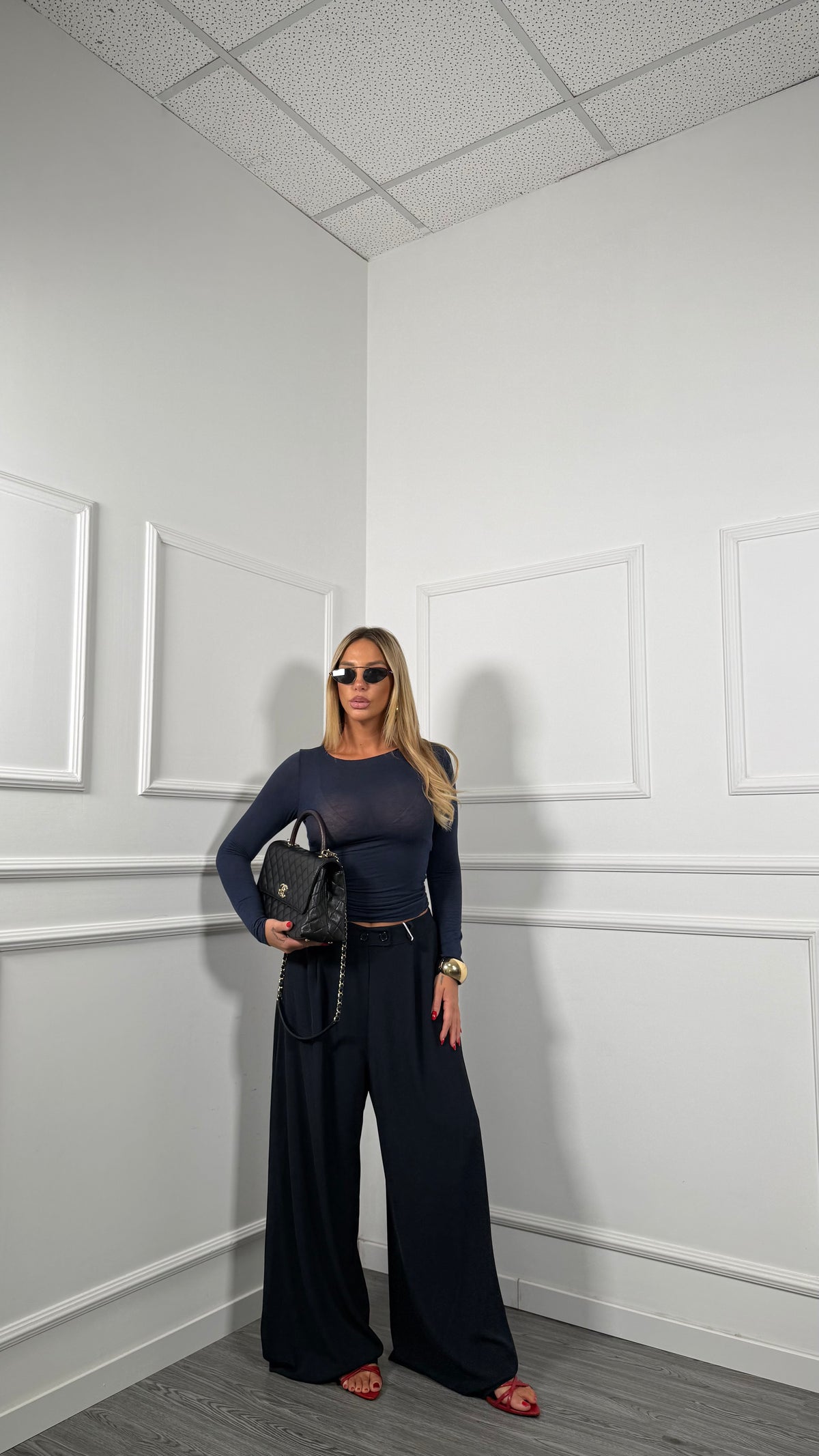 Pantaloni palazzo doppio bottone Curvy Winter blu  250805