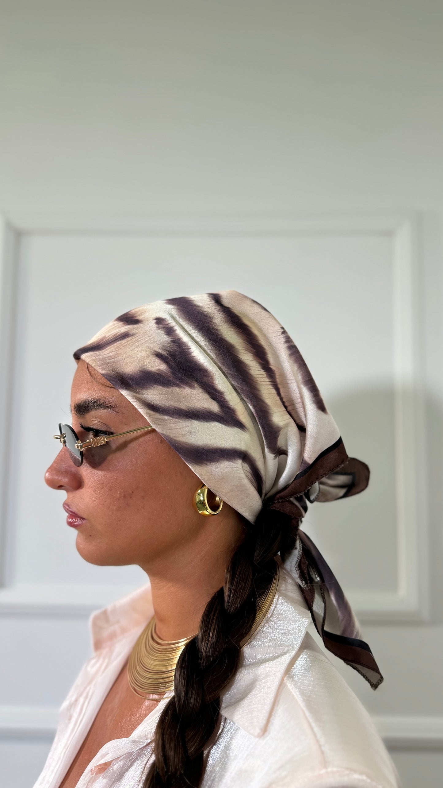 Pareo + bandana in satin zebrata Monte Carlo panna/marrone 37271