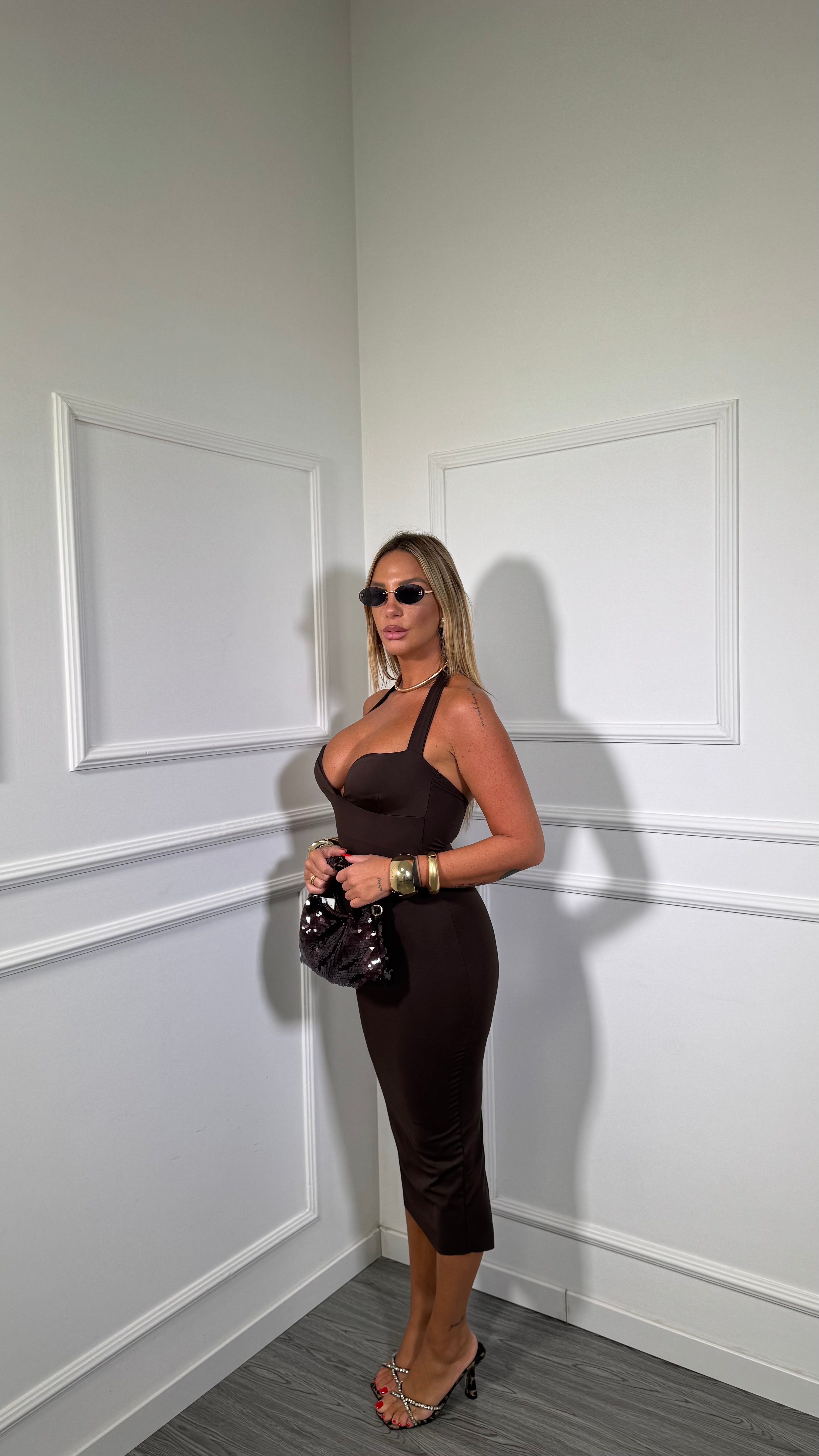 Abito midi in lycra Rochè cioccolato