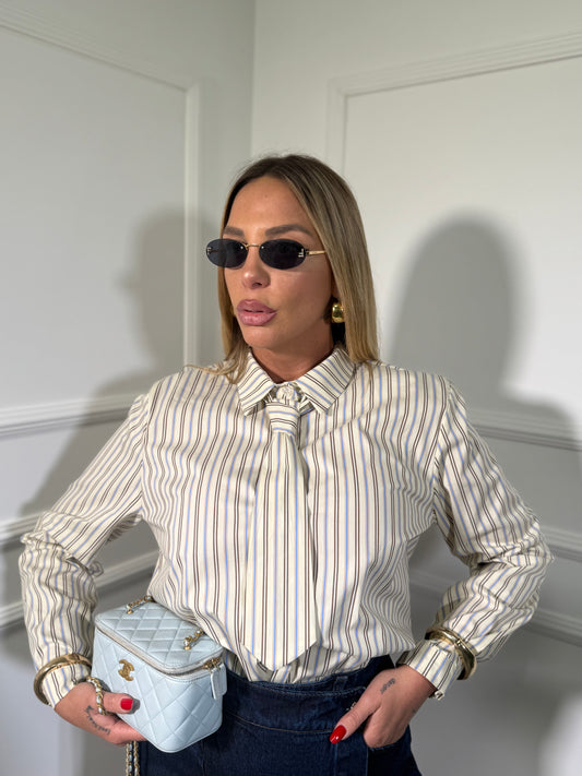 Camicia in cotone con cravatta Lily giallo pastello
