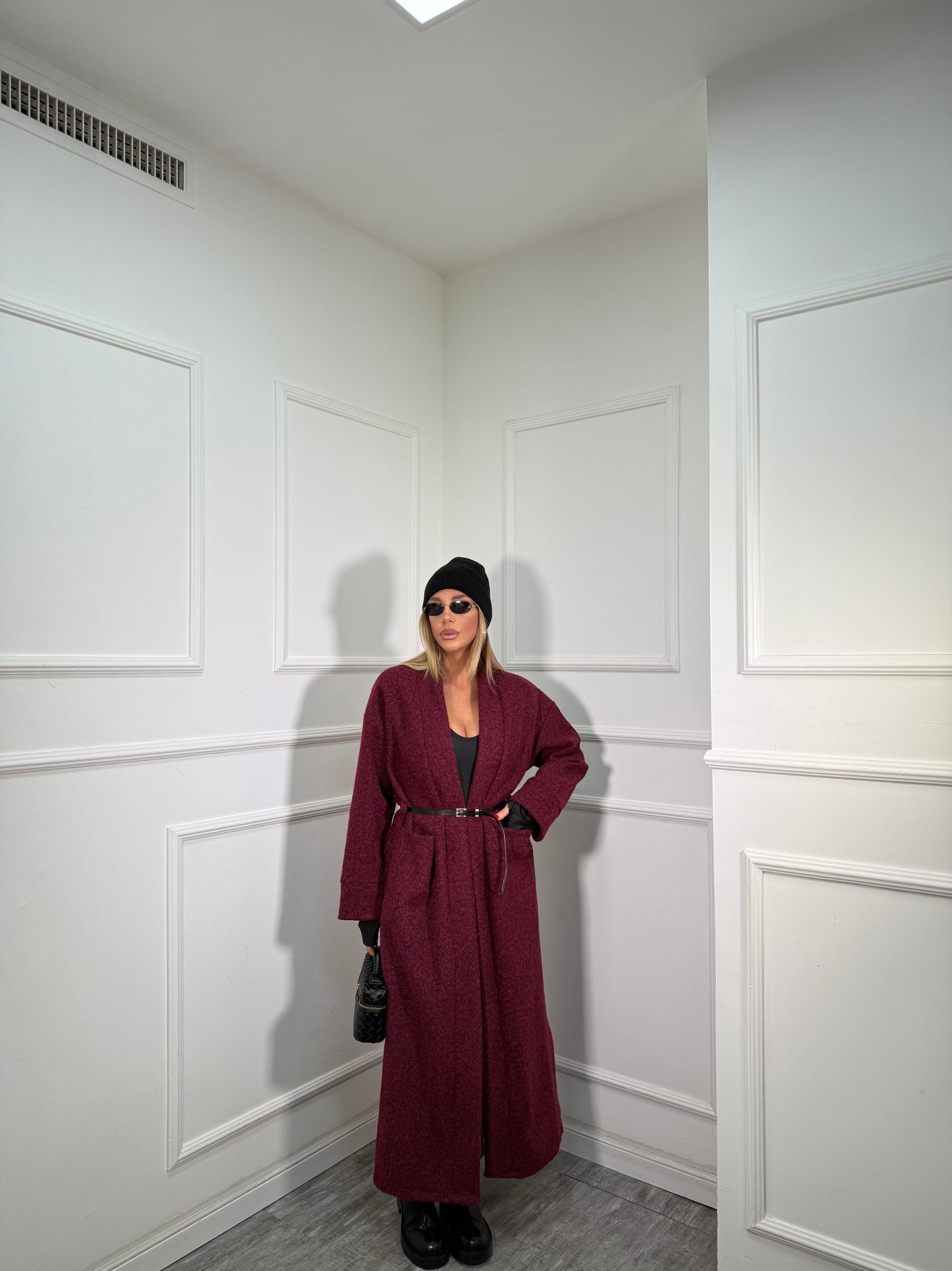 Cappotto lana cotta con cinturino Isabel bordeaux 250179