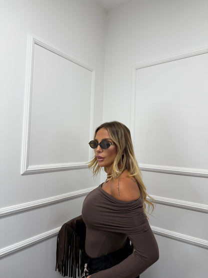 Shirt scollo a barca in viscosa Brendy cioccolato ng3811