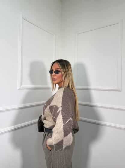 Pullover lana cotta con rombi Snowball taupe/beige 31892