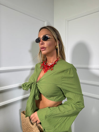 Coordinato semi velato in viscosa Seychelle verde acido c81117