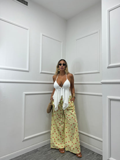 Pantalone righe gialle  ciliegie