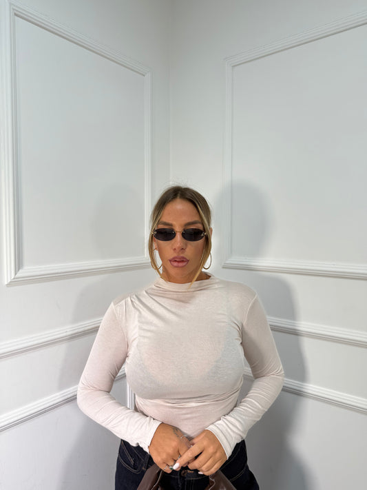 Shirt semi velata mezzo collo con drappeggi nude 5486