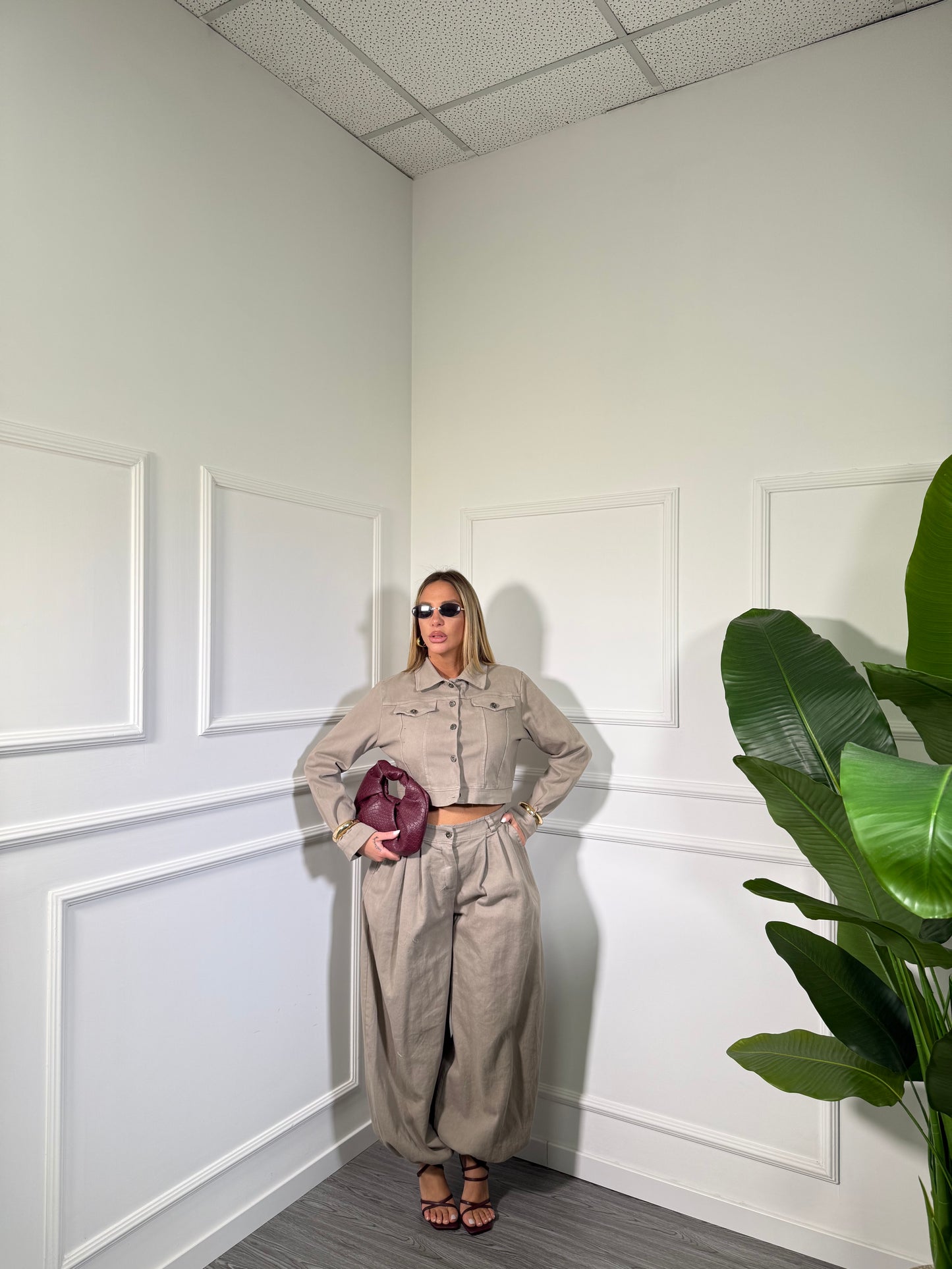 Coordinato in denim Darlene taupe