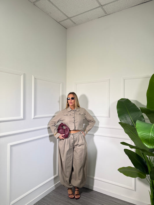 Coordinato in denim Darlene taupe