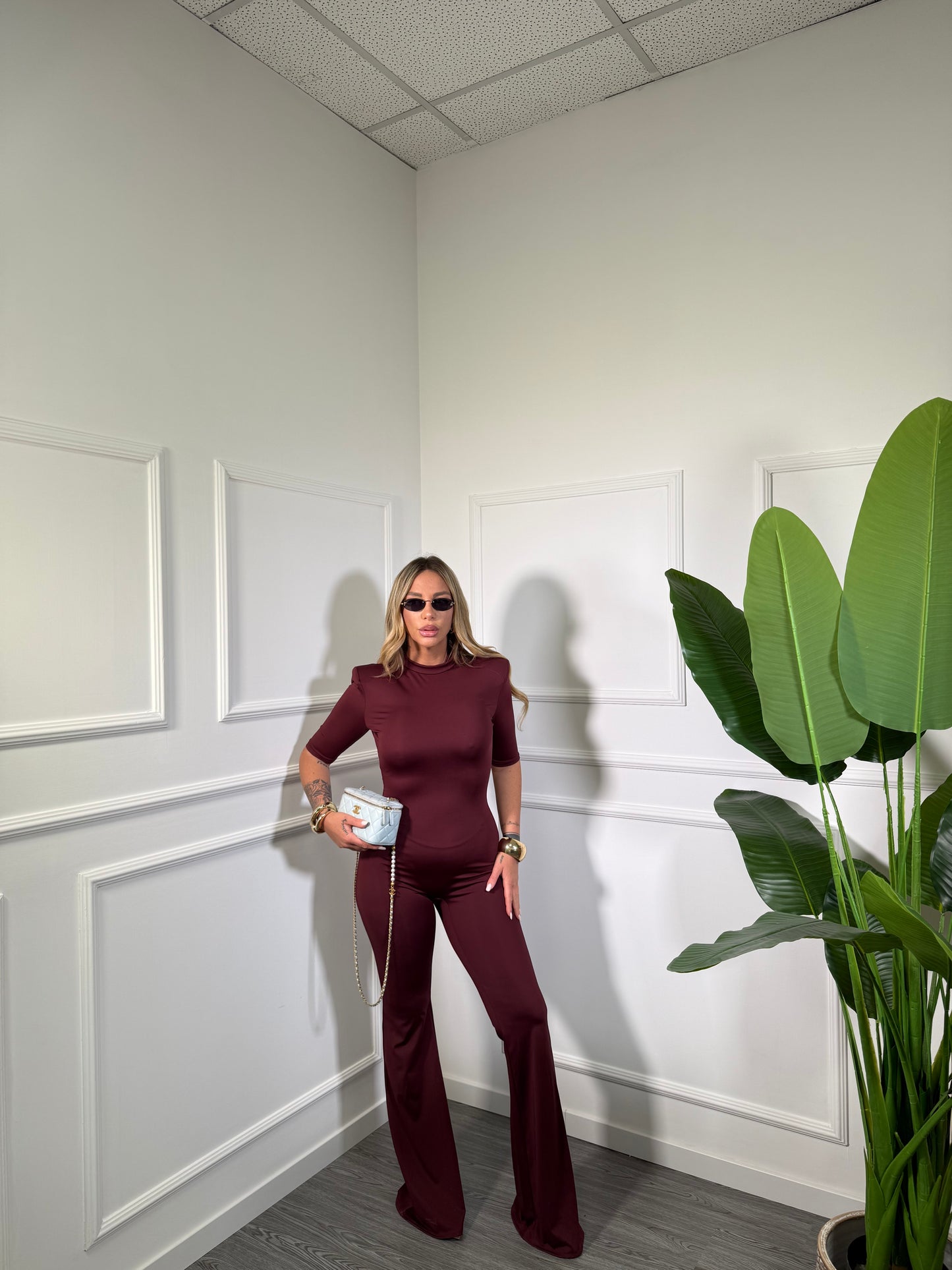 Jumpsuit in lycra con spalline scollo sul retro Elinor bordeaux 80122