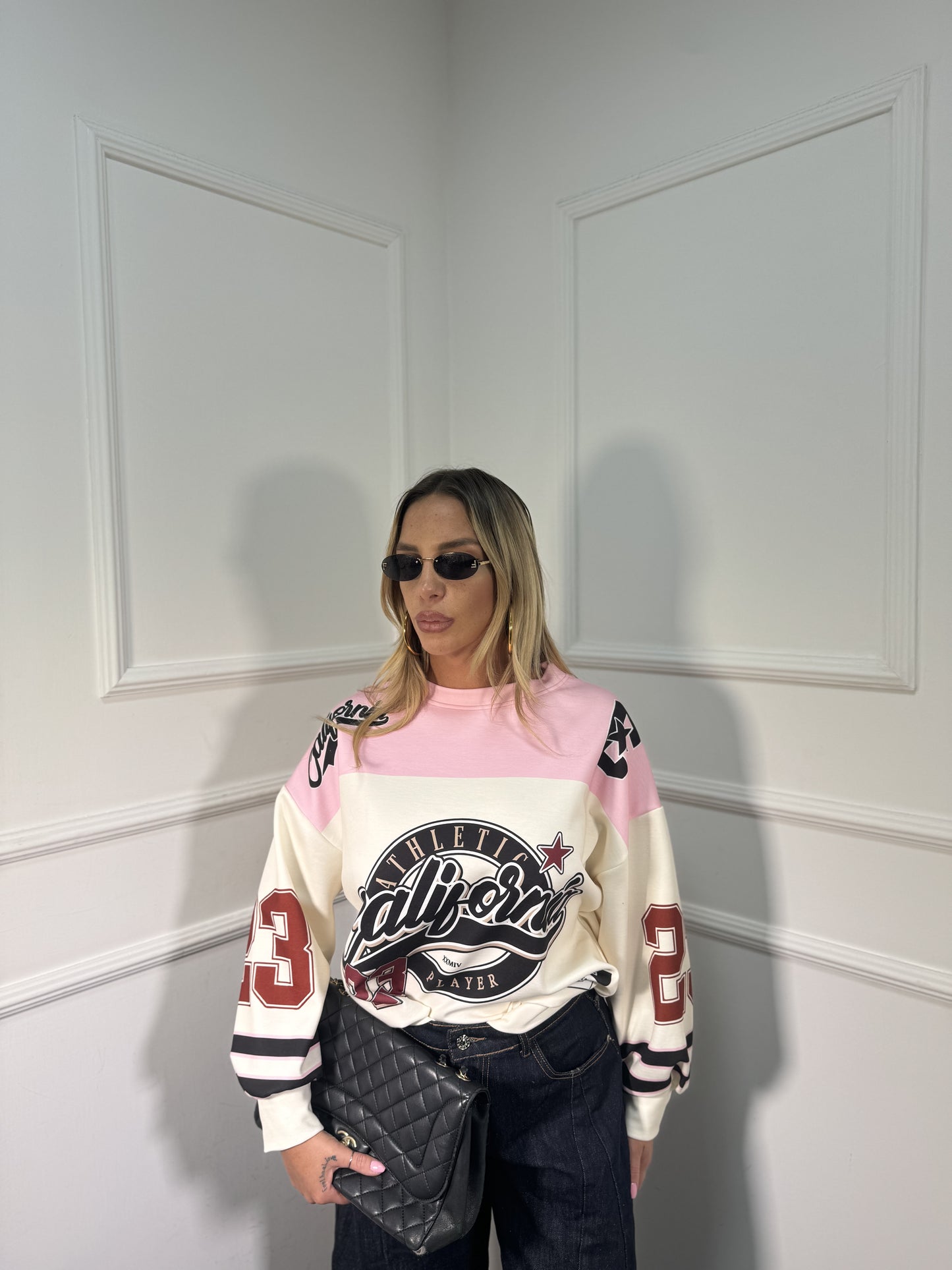 Felpa oversize in pile Player 63 rosa m6023