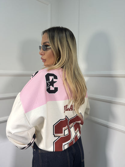 Felpa oversize in pile Player 63 rosa m6023