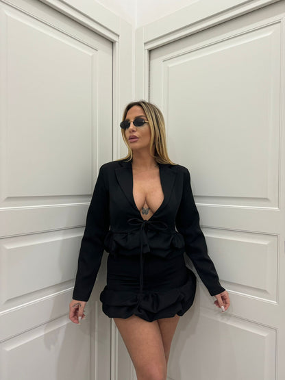 Tailleur rouche blazer Crop + gonna Nero