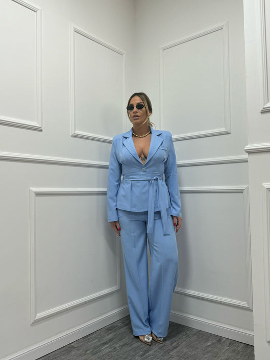 Tailleur Penelope con fusciacca azzurro 13158