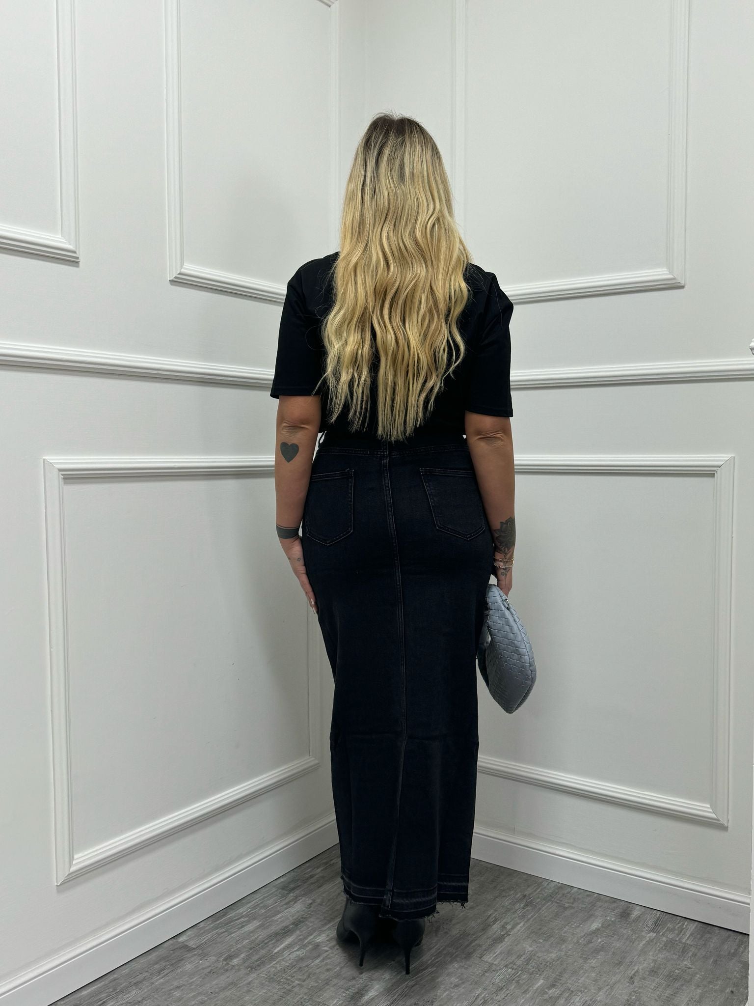 Gonna denim longette nero MG351B