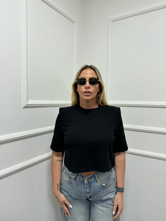 Shirt crop spalline nera 9766