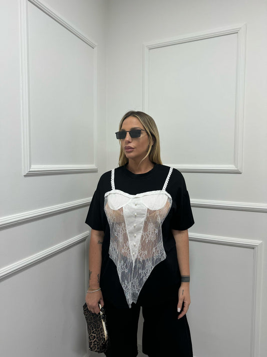 Shirt body pizzo nera HP8273
