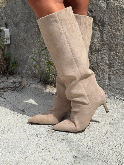 Stivale alto in camoscio Dallas beige K7