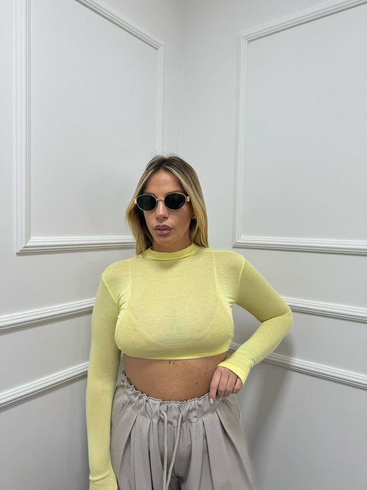 Maglia Crop semi velata low cost giallo