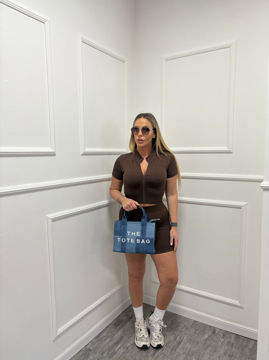 Coordinato fit zip marrone
