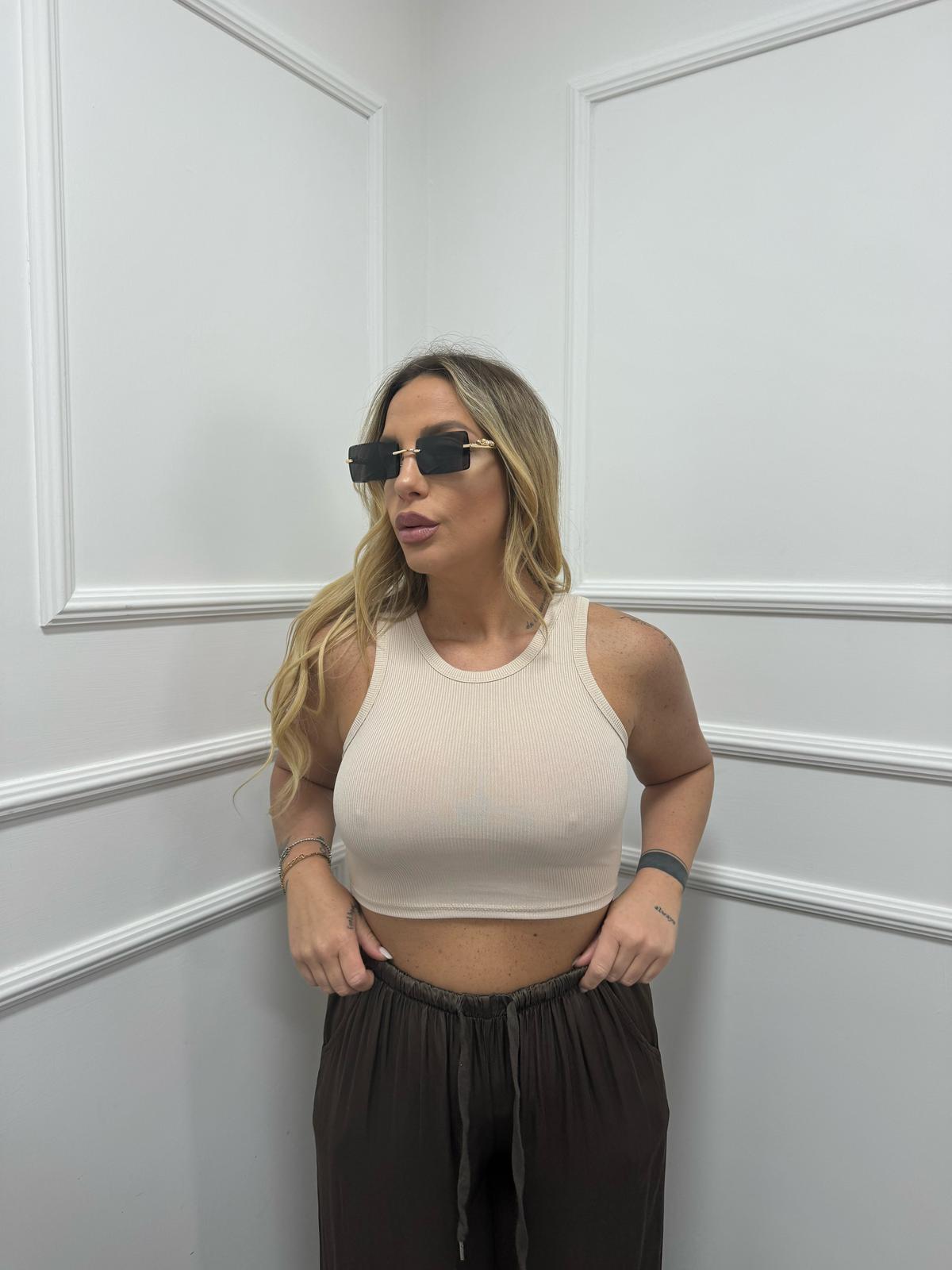 Canotta crop costine beige