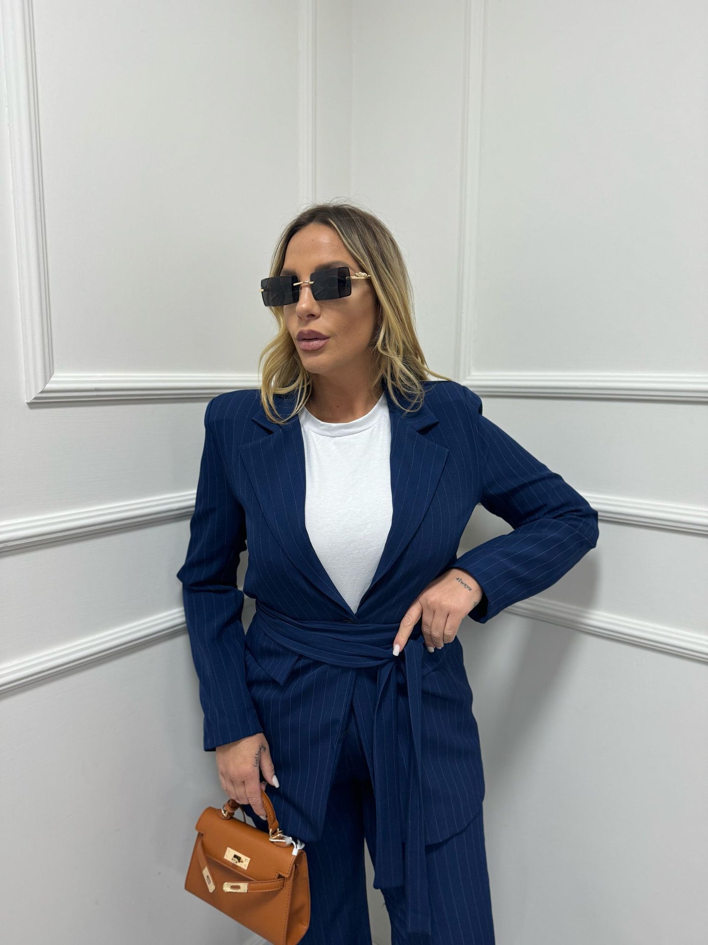 Tailleur Giada gessato blu