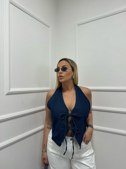 Top Denim fiocchetti