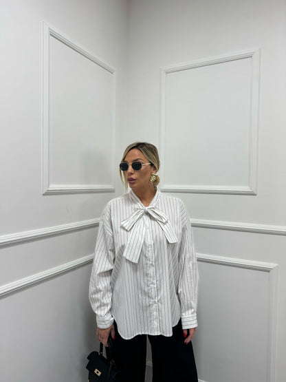 Camicia righe fiocco cotone doremi bianco 26761