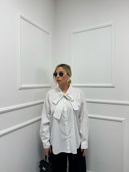 Camicia righe fiocco cotone doremi bianco 26761