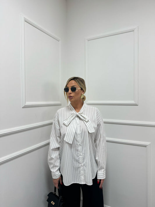 Camicia righe fiocco cotone doremi bianco 26761