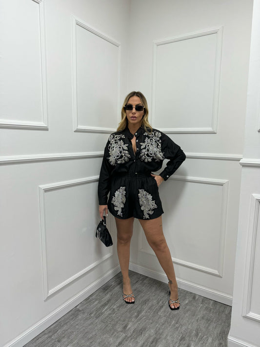 Coordinato Diamond camicia+shorts nero 3295