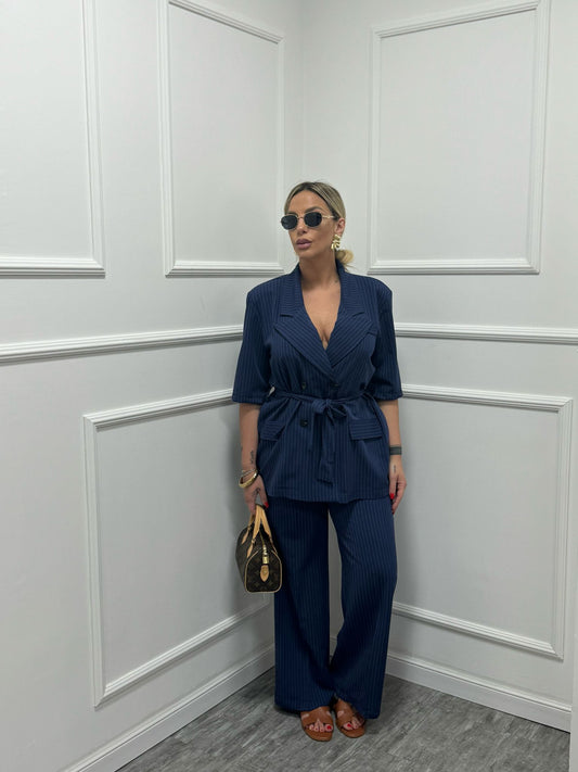 Tailleur Katia gessato in blu mar6362