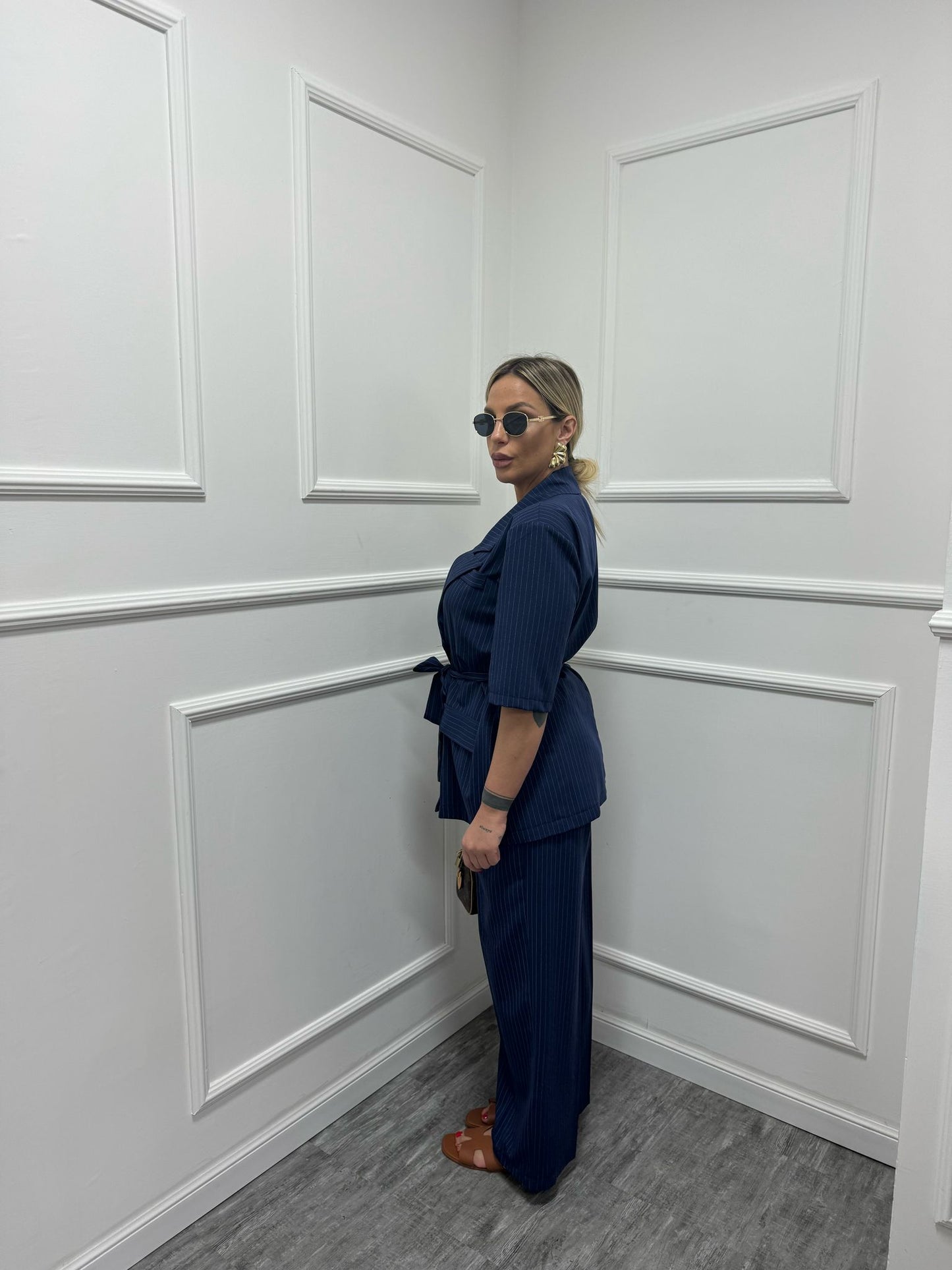 Tailleur Katia gessato in blu mar6362