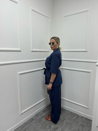 Tailleur Katia gessato in blu mar6362