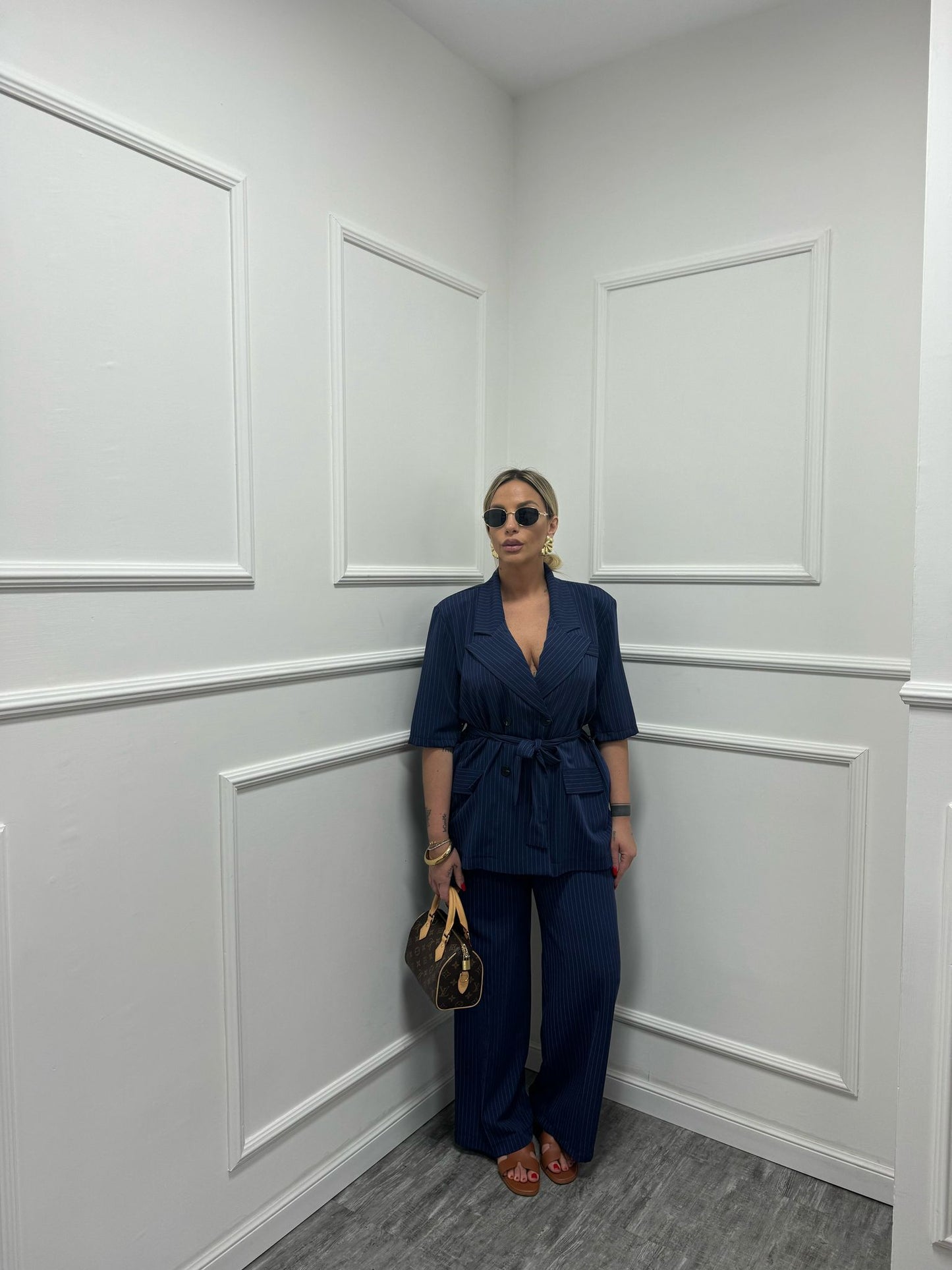Tailleur Katia gessato in blu mar6362