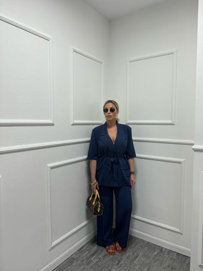 Tailleur Katia gessato in blu mar6362