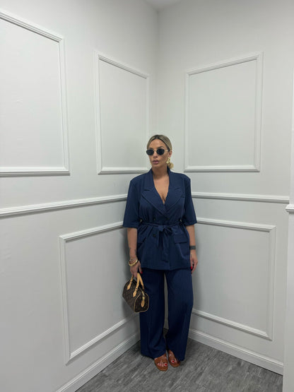 Tailleur Katia gessato in blu mar6362