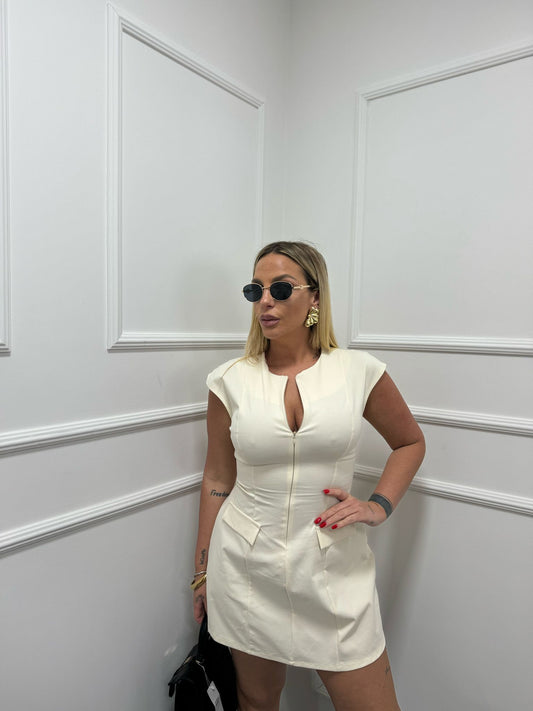 Dress zip doppio taschino panna