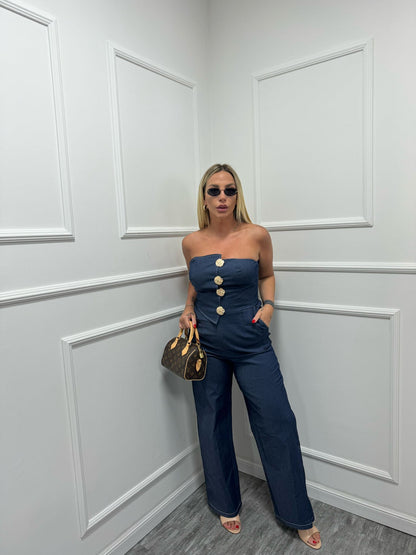 Jumpsuit Denim clarissa bottoni oro