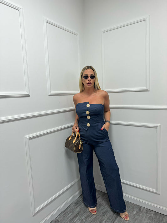 Jumpsuit Denim clarissa bottoni oro