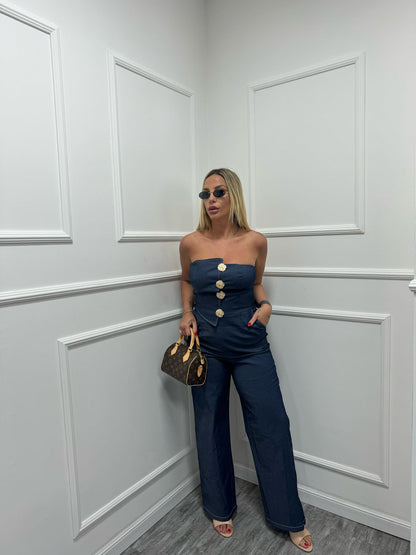 Jumpsuit Denim clarissa bottoni oro